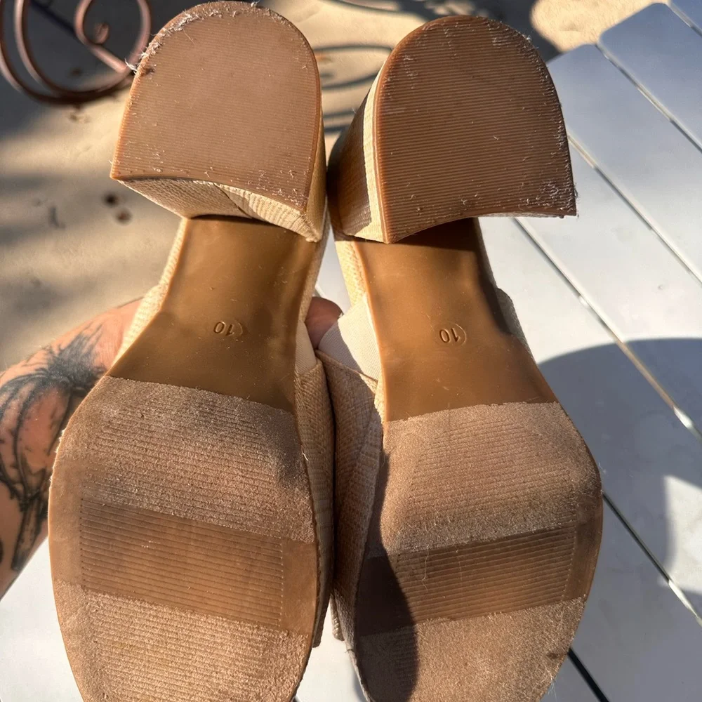 Lane Bryant Cream Textured Block Heel Sandals - Picture 8 of 8